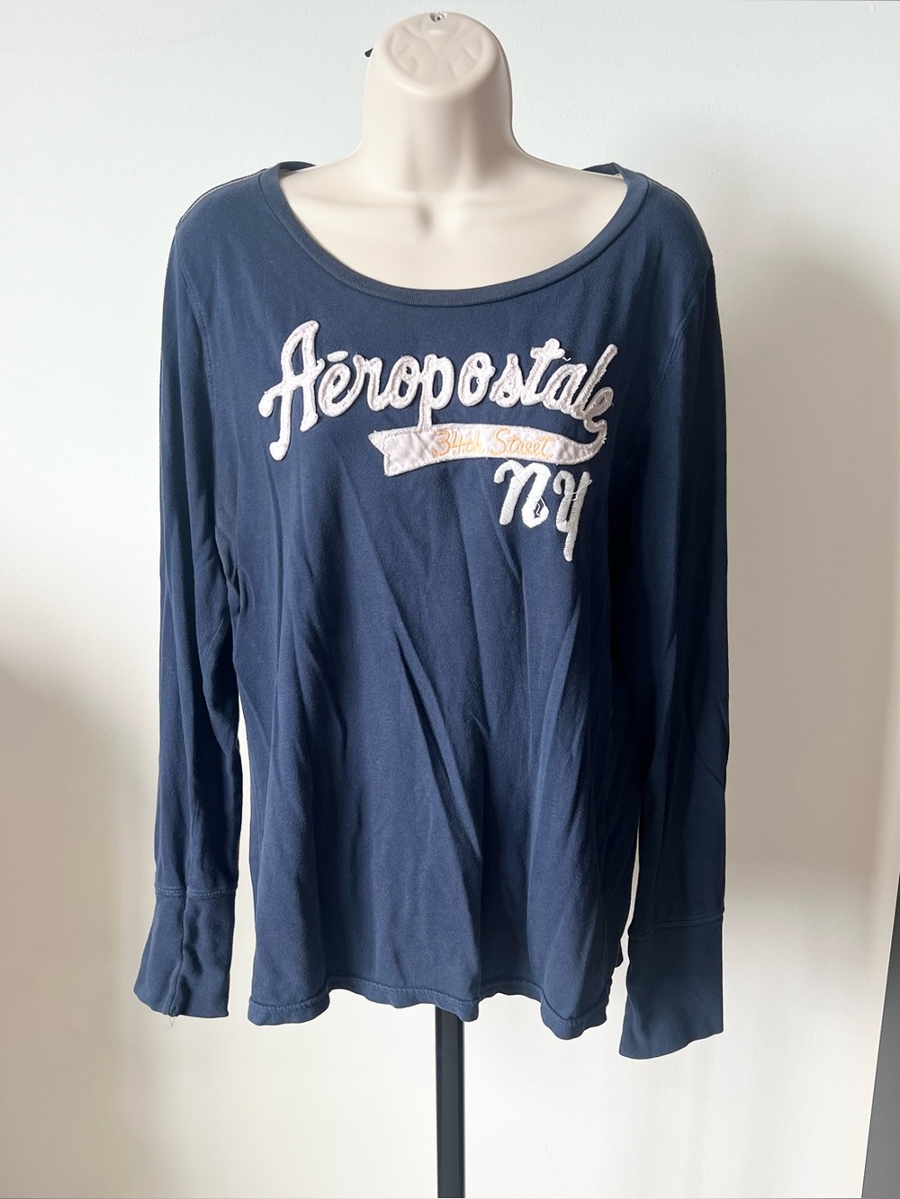 Aeropostale Navy Blue Long Sleeve Embroidered Top Size XL